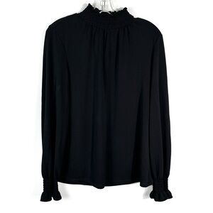 Adrianna Papell Black Crepe Lightweight High Neck Long Sleeve Blouse Small S